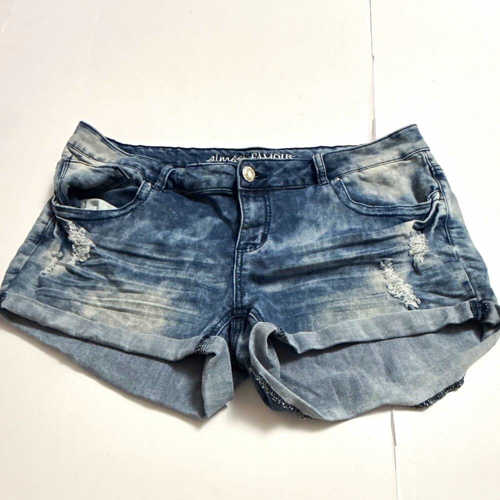 Almost Famous Blue Denim Cut Off Shorts Juniors 16 Low Rise 2" Inseam Pockets